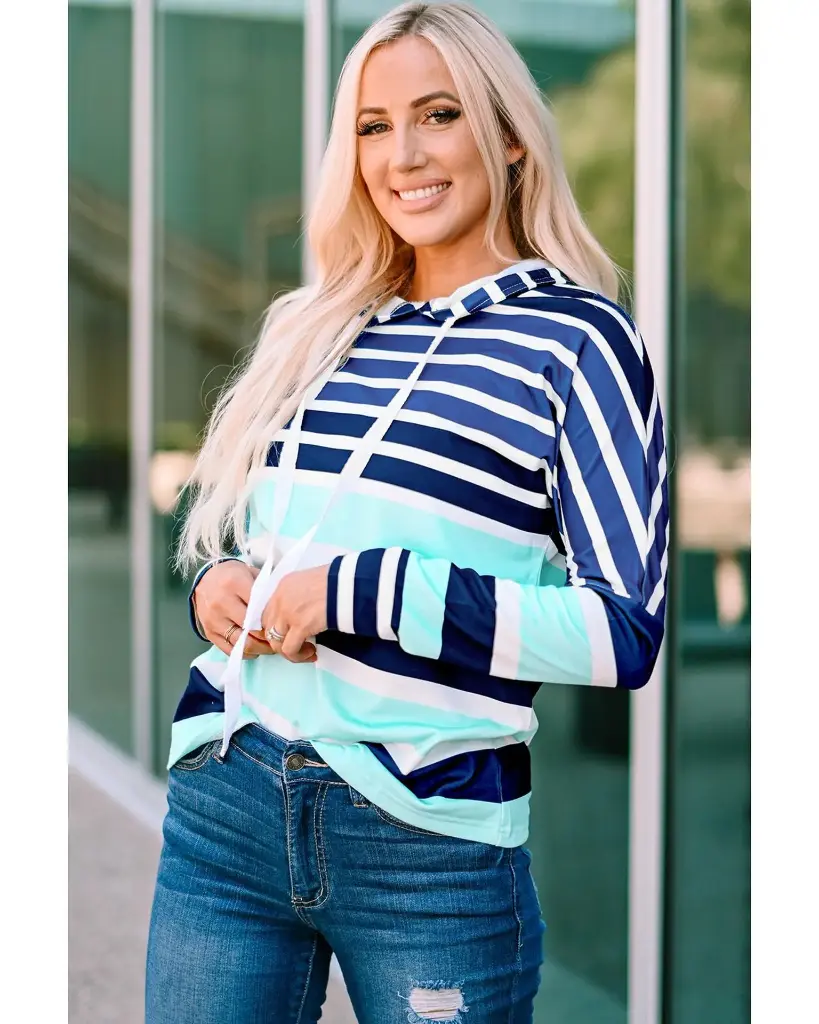 Azura Exchange Striped Drawstring Hoodie 