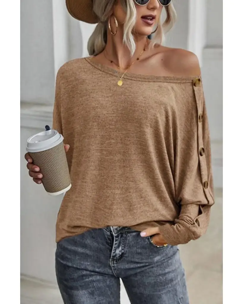 Azura Exchange Button Decor Dolman Sleeve Top 