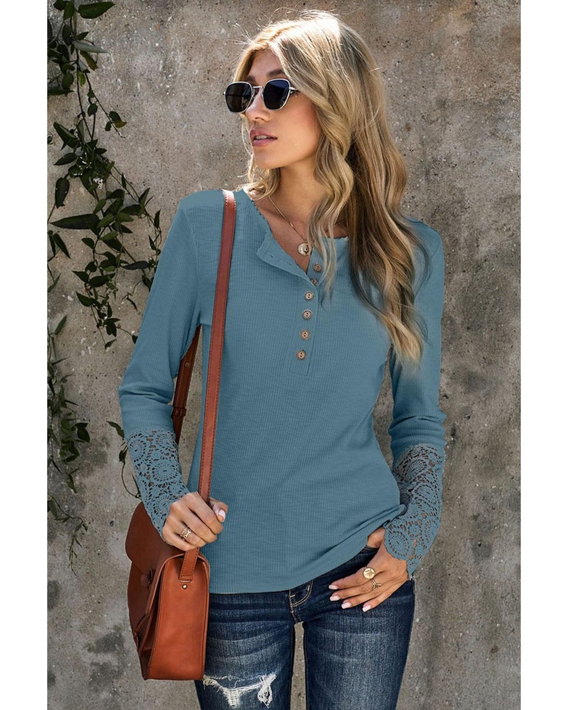 Azura Exchange Lace Hem Sleeve Button Top