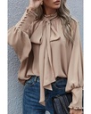 Azura Exchange Khaki Frilled Knotted Blouse with Bishop Sleeves