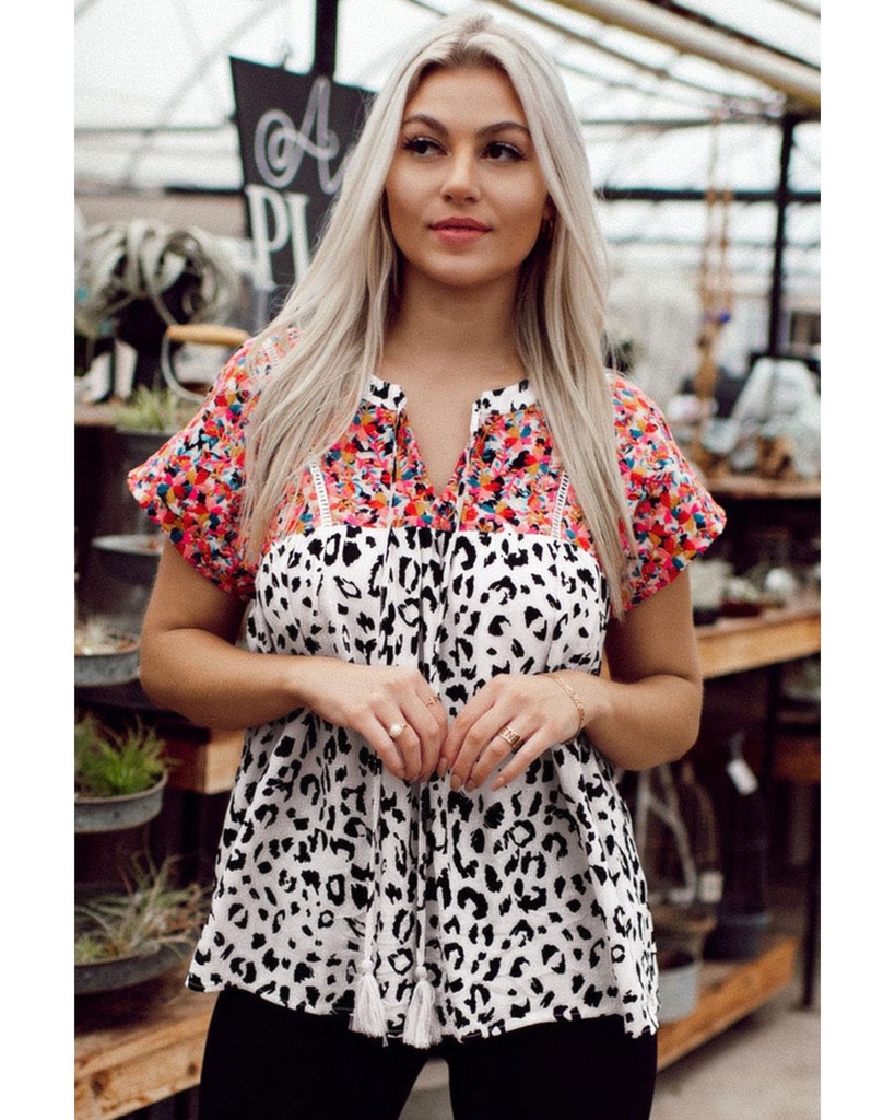 Azura Exchange Print Tassel Tie Blouse