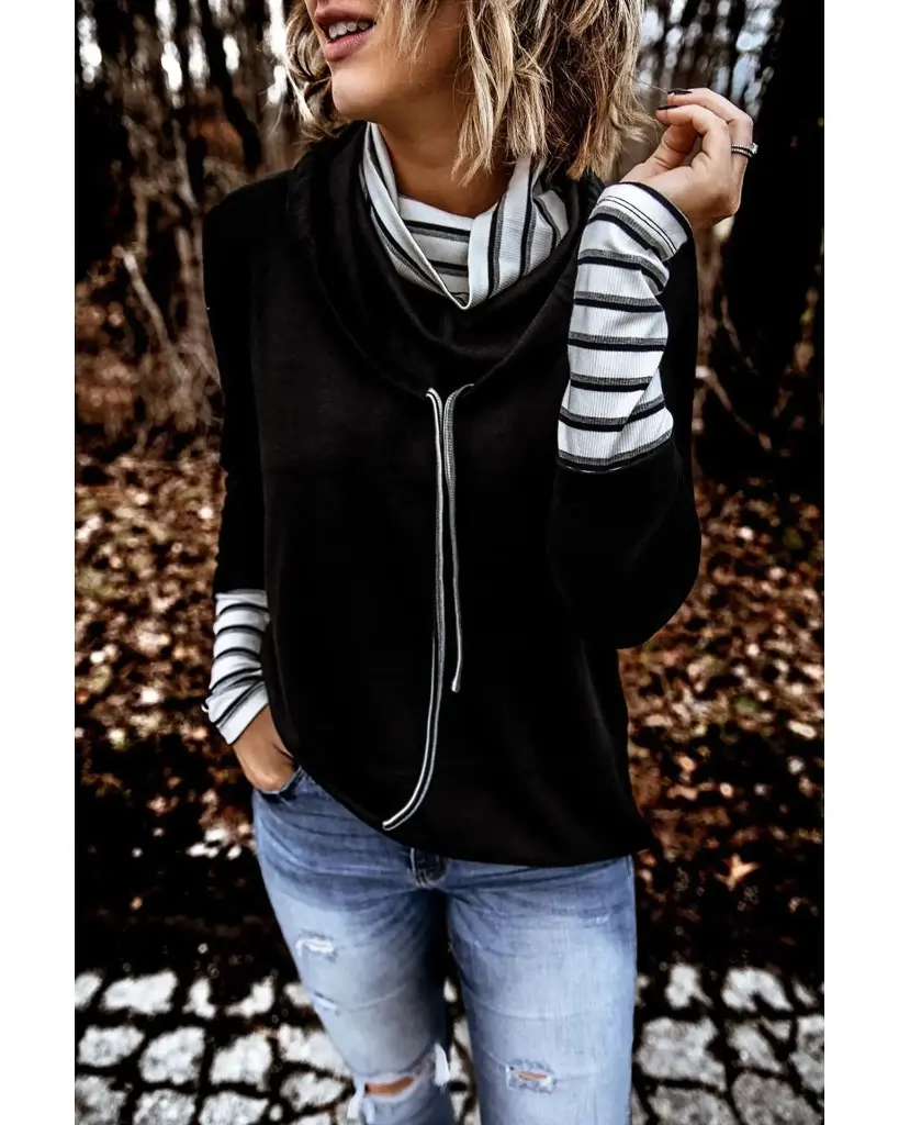 Azura Exchange High Neck Striped Sweatshirt