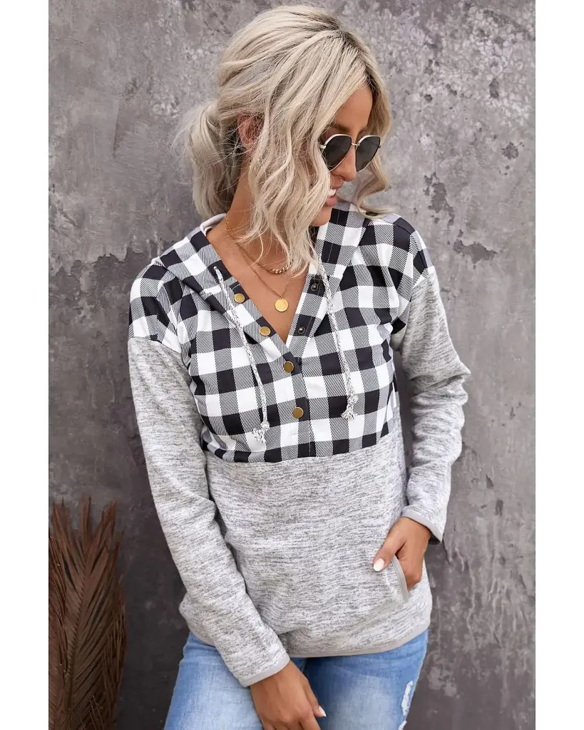 Azura Exchange Plaid Hoodie with Pocket Detailing