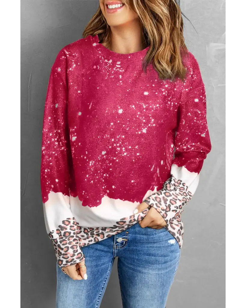 Azura Exchange Leopard Bleached Pullover Sweatshirt (S)