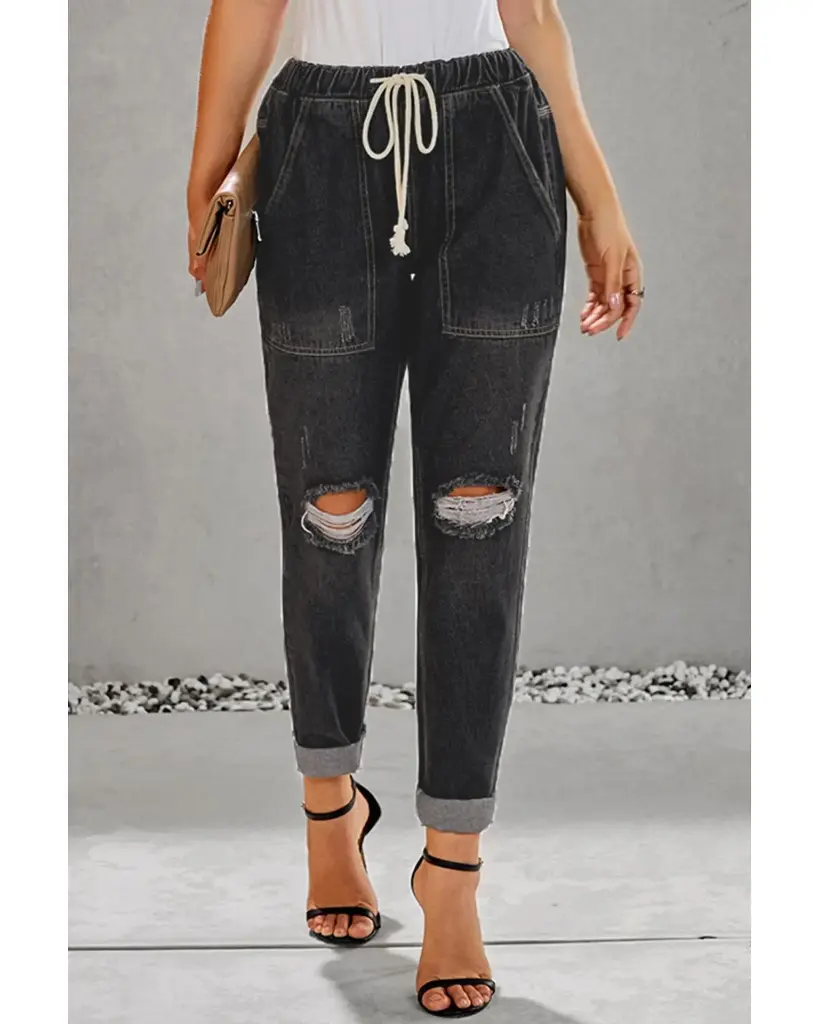 Azura Exchange Distressed Denim Jogger with Pocket Detail