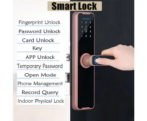 Digital Smart Door Lock Fingerprint APP Key Card Password Electronic Home Lock (Rose Gold)