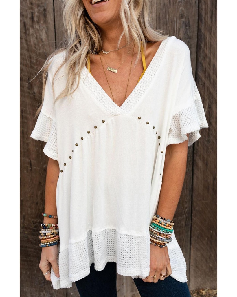 Azura Exchange Knit V Neck Studded Blouse