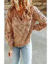 Azura Exchange Lace Waffle Patchwork Strappy V Neck Long Sleeve Top