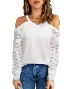 Azura Exchange Cut-out Cold Shoulder Mesh Striped Long Sleeve T-shirt