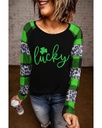 Azura Exchange Lucky Clover Glitter Pattern Leopard Plaid Top
