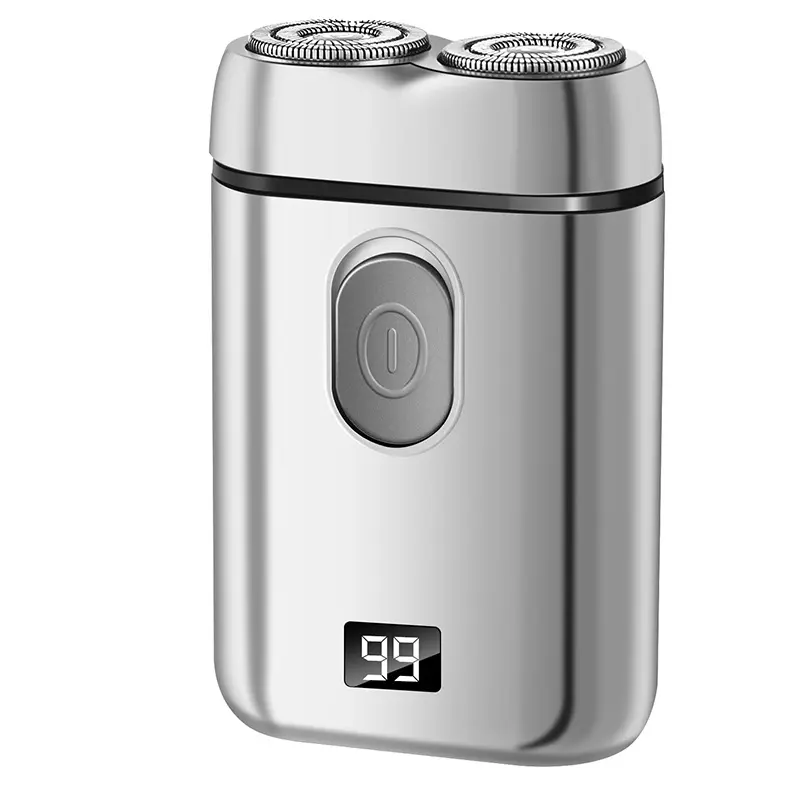 Grey Portable Electric Shaver - Dual Blade, USB Rechargeable, LED Display for Battery Life