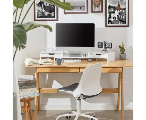 White Monitor Stand with Drawers