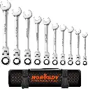 10Pc Flexible Head Ratchet Spanner Set Metric Wrench CRV With Carry Pouch 8-22MM