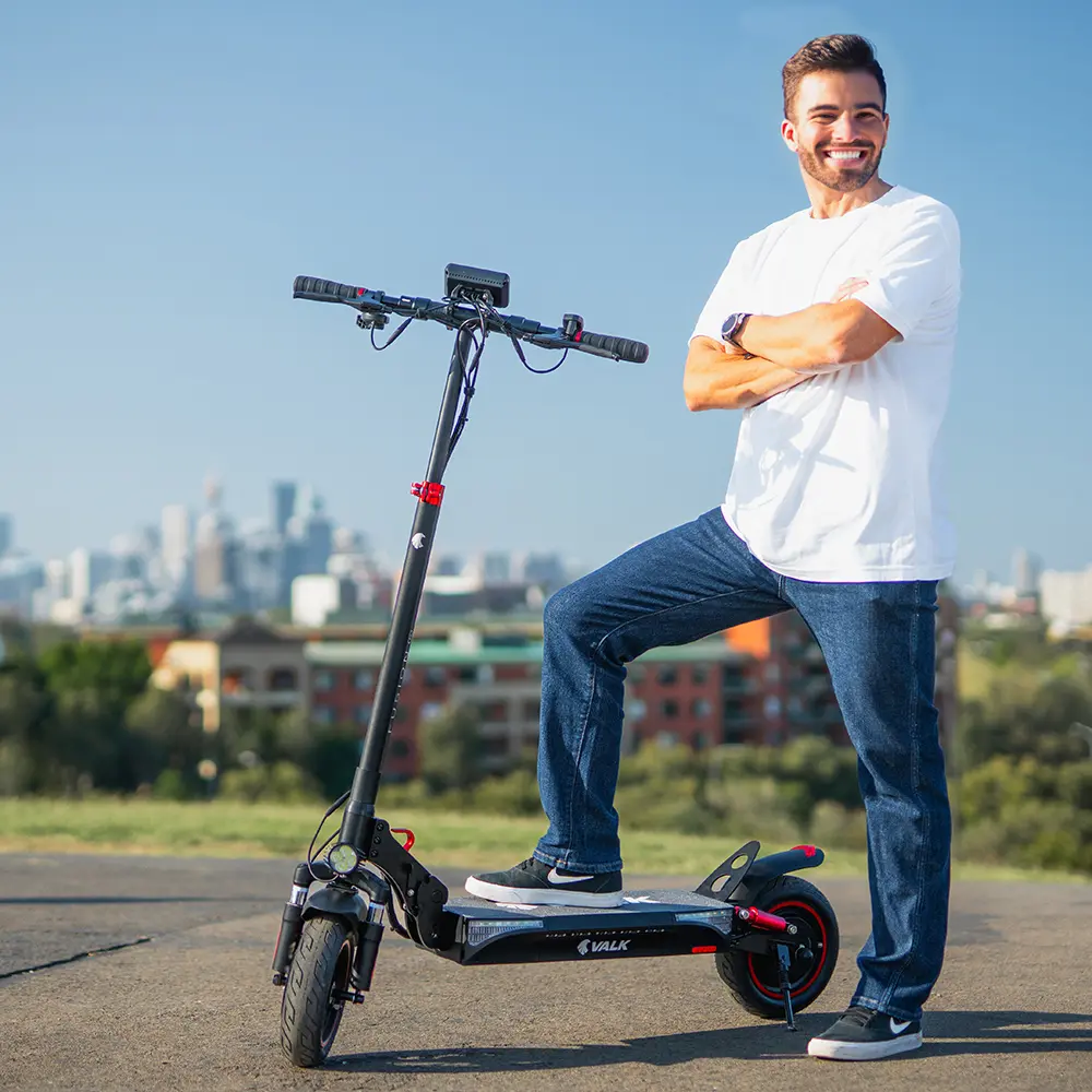 VALK Fusion 5 Electric Scooter, 500W 48V 13Ah Lithium 50km Range 40km/h Quad Shocks 10 inch Tyres