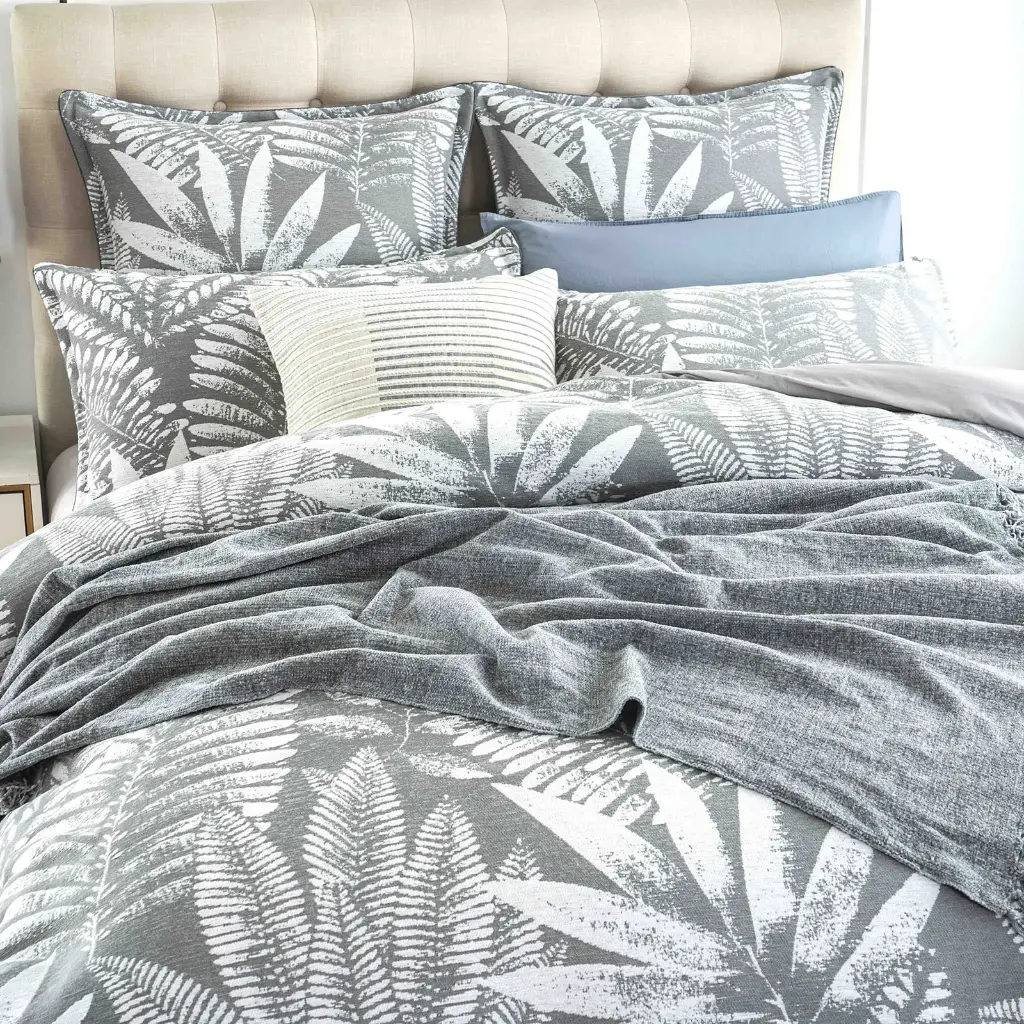 Raven Jacquard Charcoal Quilt Cover Set by Renee Taylor Queen