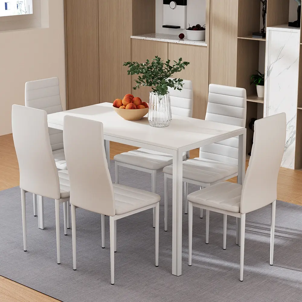 Artiss Dining Chairs and Table Dining Set 6 Chair Set Of 7 (black)