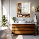 Bamboo Wall Medicine Cabinet Mirror 55.5cm 5 Shelf
