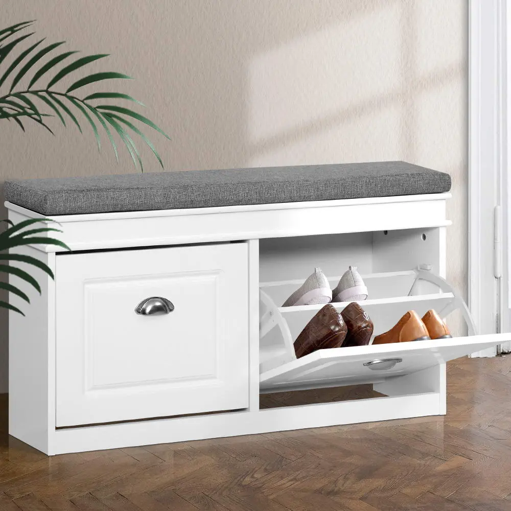 Artiss Shoe Rack Cabinet Bench 8 Pairs White 