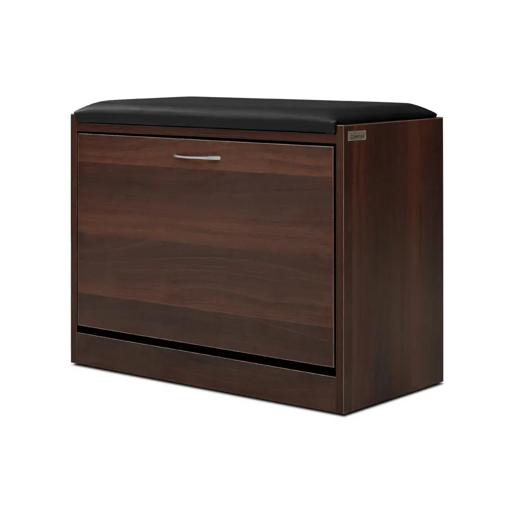 Artiss Shoe Rack Cabinet Bench 15 Pairs Walnut Kyla