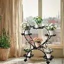 Rolling Metal Plant Stand Indoor Outdoor Garden Display Shelf
