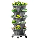 Green Fingers Raised Garden Bed 5 Tier Vertical Garden Grey Strawberry Stackable Planters Herbs Petunias