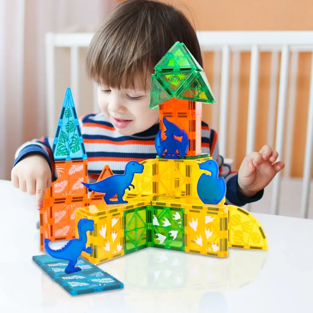 Bopeep Kids Magnetic Tiles Blocks 60pcs (Dinosaur-themed)