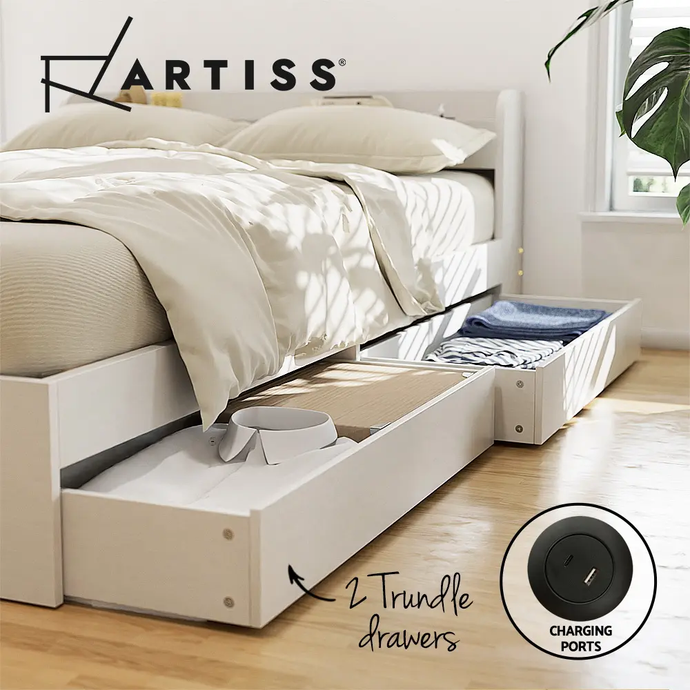 Artiss Bed Frame Single Size with Charging Ports and 2 Drawers AURA