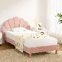 Artiss Bed Frame King Single Size Scallop-Shape Bedhead Beds Base Pink Velvet Fabric
