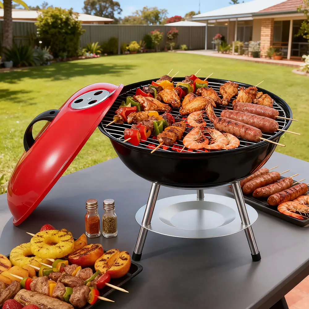 Grillz Charcoal BBQ Grill Portable with Lid for Camping Outdoor
