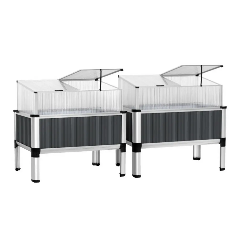 Green Fingers Raised Garden Bed x2 80x49x74cm Greenhouse Planter Box Galvanised Herb