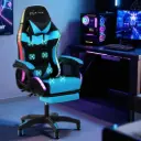 Artiss Gaming Office Chair 12 RGB LED Massage Computer Work Seat Footrest Cyan