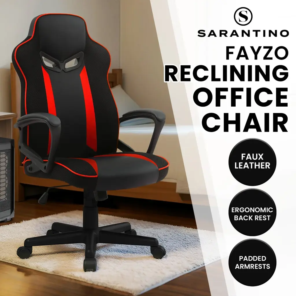 Sarantino Fayzo Racing Reclining Office Gaming Chair Black And Red