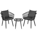 Gardeon 3PC Outdoor Bistro Set Patio Furniture Lounge Setting Table and Chairs Grey