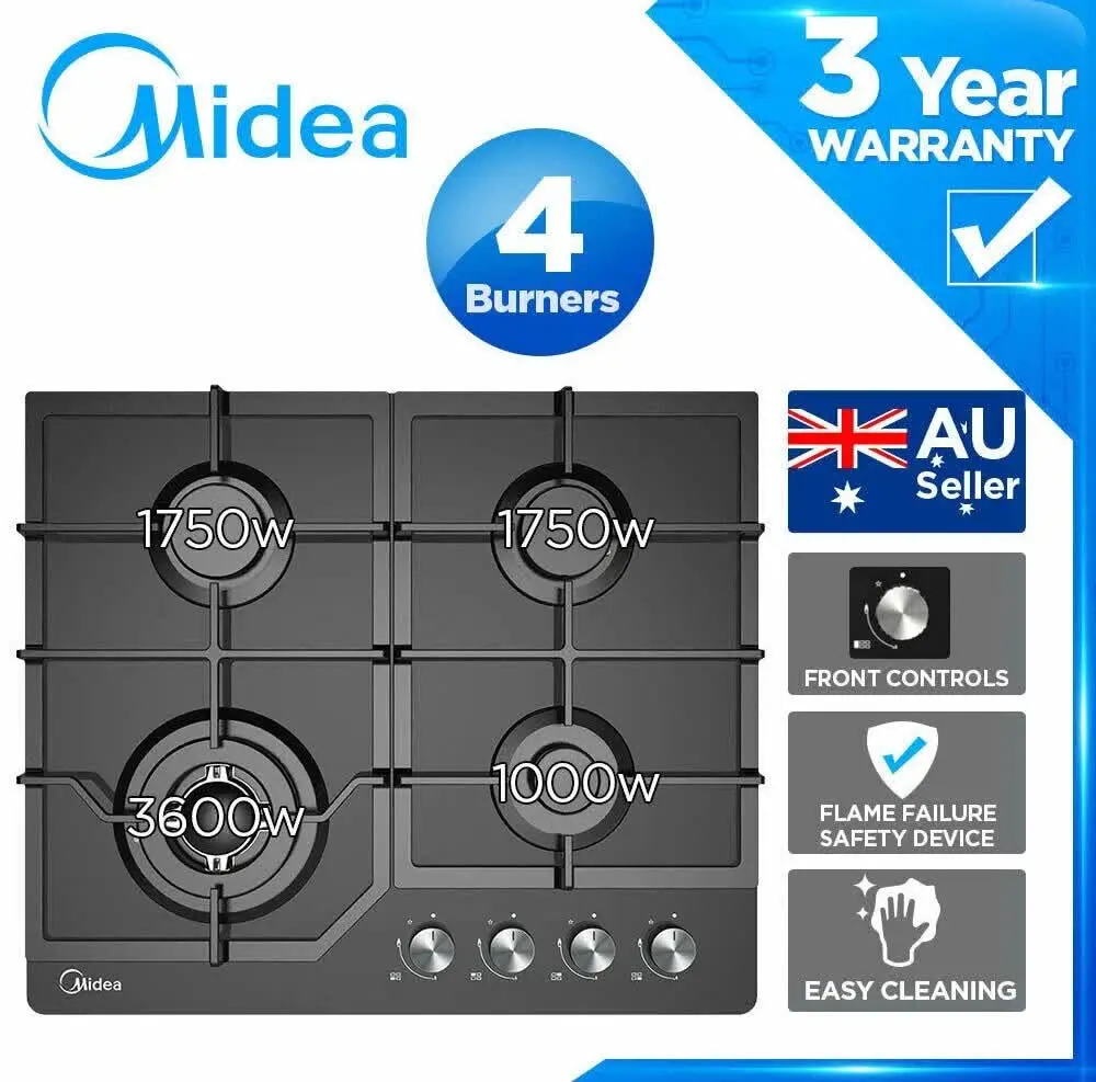Midea Gas Glass Cooktop 60cm Black
