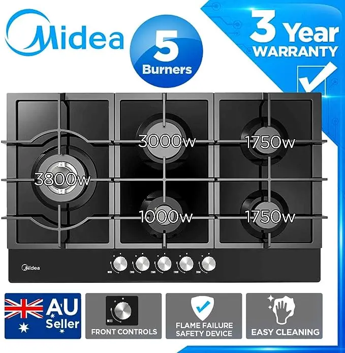 Midea Gas Glass Cooktop 90cm Black