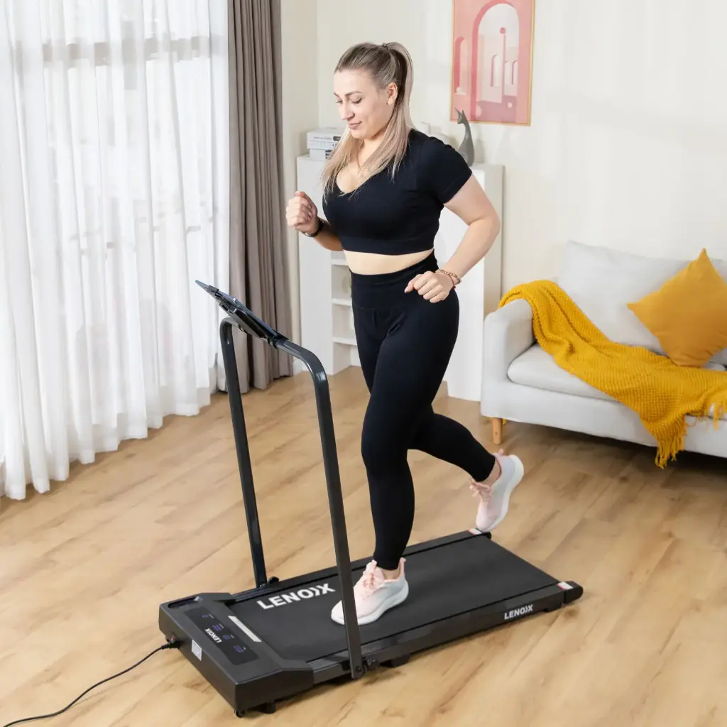 Lenoxx 2HP Walking Pad Treadmill w/ Remote, Foldable Handrail, and Tablet Holder