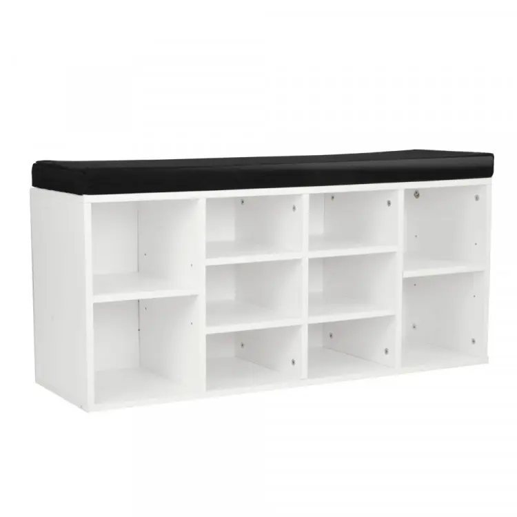 Sarantino Shoe Rack Cabinet Organiser Black Cushion - 104 x 30 x 45 - White
