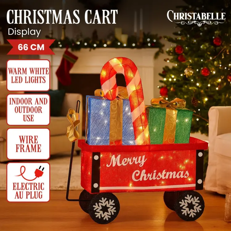 Christabelle Christmas Cart Display w/Candy Cane & Presents Warm White LED Lights