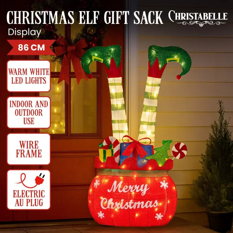 Christabelle Elf in Gift Sack Christmas Display Warm White LED Lights 86cm