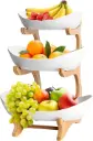 CARLA HOME 3-Tier Ceramic Fruit Bowl Basket with Bamboo Stand