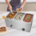 VEVOR 3-Pan Commercial Food Warmer, 16.5L Electric Steam Table, 1200W Professional Countertop Stainless Steel Buffet Bain Marie