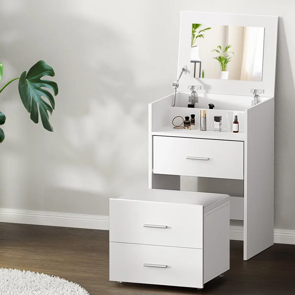 Artiss 2-in-1 Dressing Table Stool Set Bedside Table White