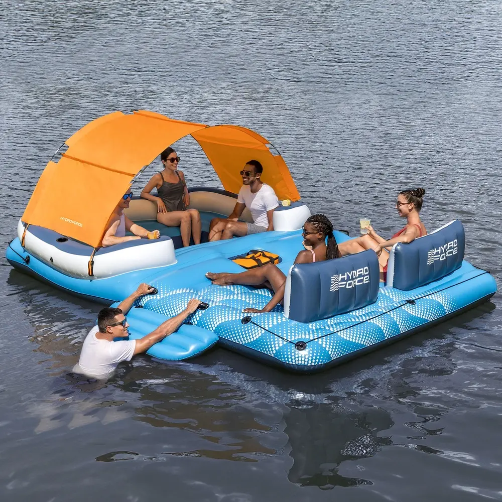 Bestway Pool Float Island Inflatable Lounge 6-person Raft Seat Canopy