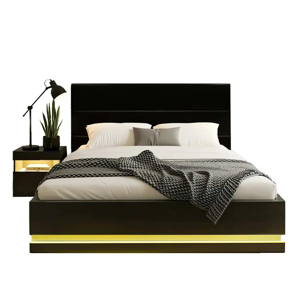 Artiss RGB LED Double Bed Frame with Beside Table Set 16 Colour Mood Lighting