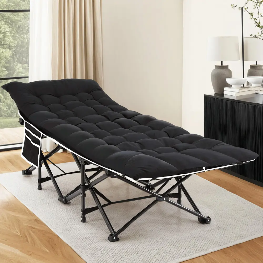 Artiss Folding Bed With Mattress Heavy Duty Black 185CM