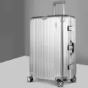 Wanderlite 28 Inch Luggage with TSA Lock Stainless Steel Wrapped Corners Hard Shell Silver