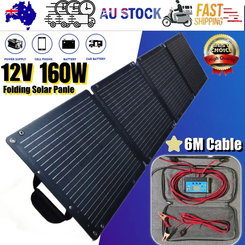 160W 160Watt Folding Solar Panel Blanket Mat Flexible Mono Power Camping RV USB 12V