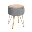 Side Table Storage Ottoman - Velvet Padded Stool Vanity Footstool REMY GREY