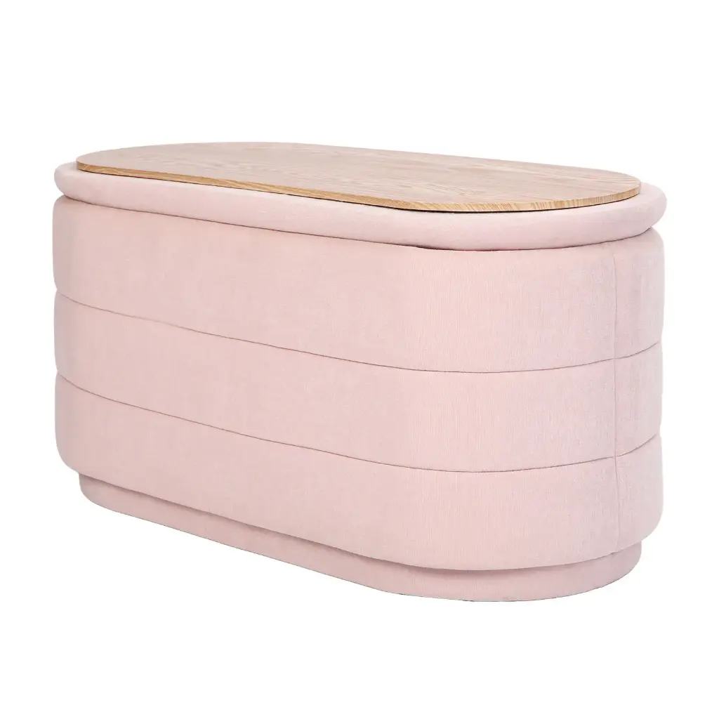 Coffee Table Storage Ottoman - Chenille Fabic Padded Blanket Box Bench CELIA - PINK