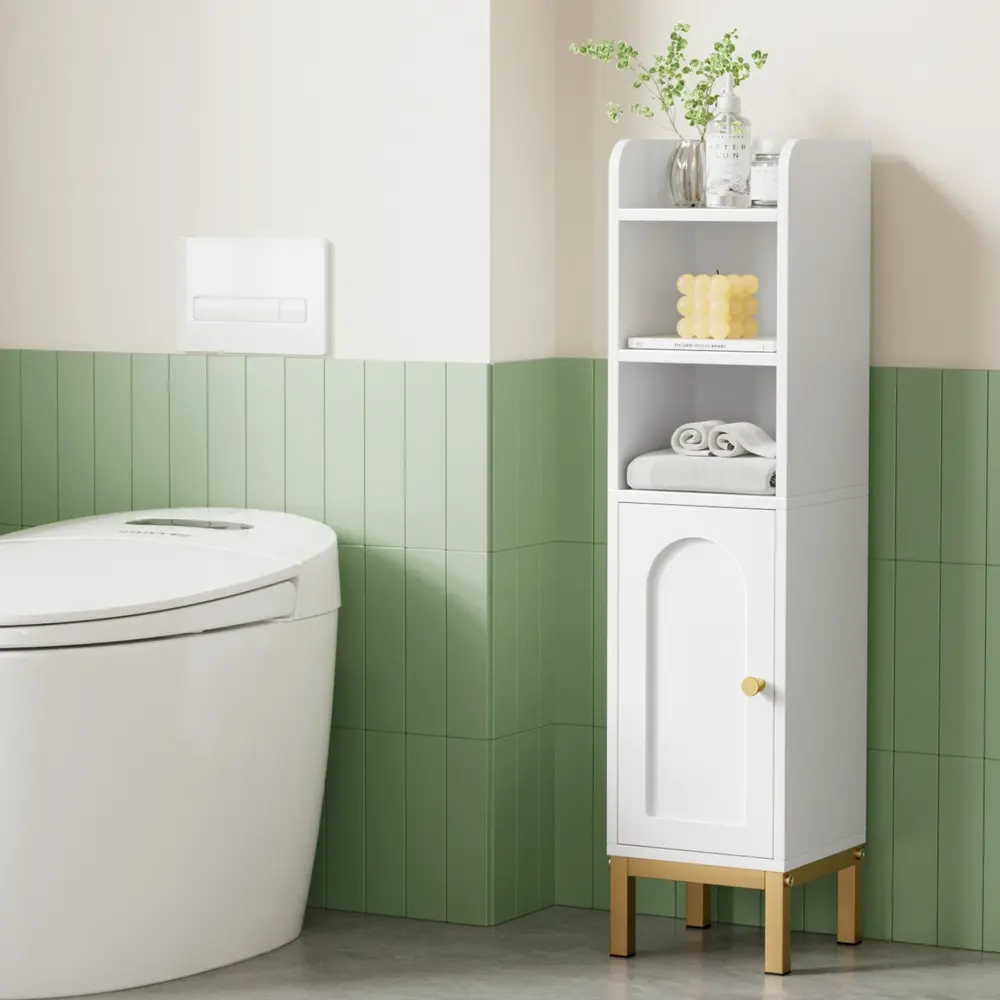 Artiss Bathroom Storage Cabinet Floor Organizer Toilet Corner Adjustable Shelf with Door White